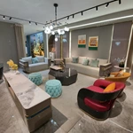 White & Brown Leather Sofa with Smooth Surface Craftsmanship, Natural Wood Veneer & Gold Stainless Steel Trim